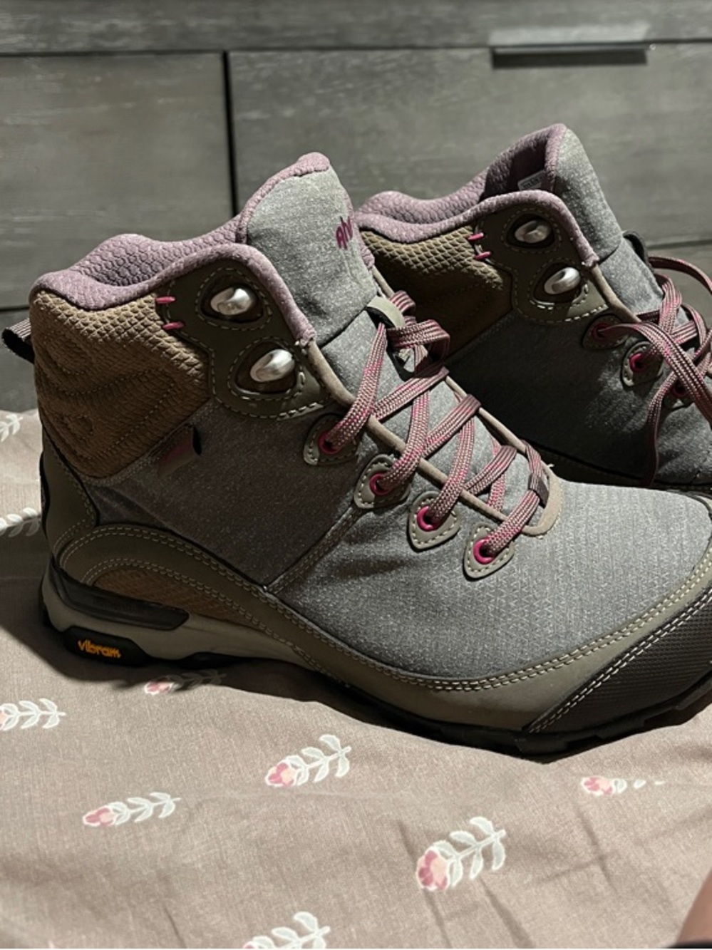 Ahnu Gray and Mauve Lace-Up Hiking Boot